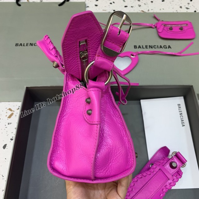 Balenciaga專櫃爆款油蠟玫紅銀扣手提女包 638515 巴黎世家Neo cagole機車包 fyj2007